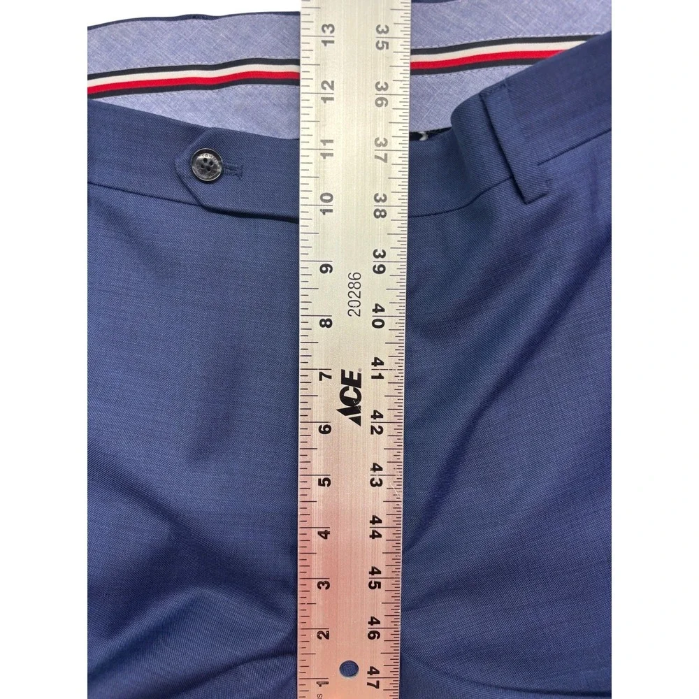 Tommy Hilfiger 42S 40x29 Navy Blue 2pc Pant Suit Stretch Wool Flat Front Mens